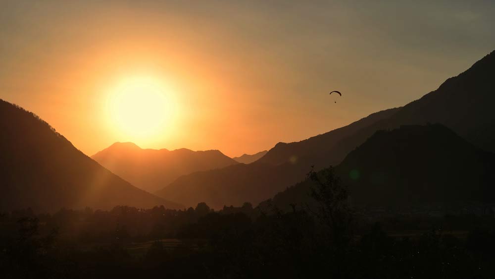 Soca Valley Slovenia - Paragliding Silhouette During Sunset 