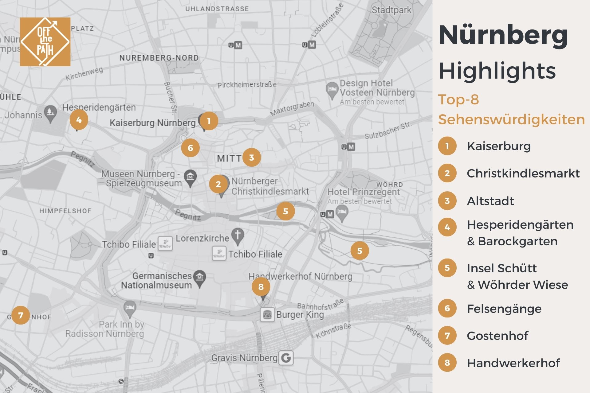 Alle Top-Sehenswürdigkeiten von Nürnberg auf einer Karte